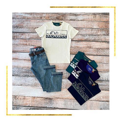 Männeroutfit von T-Shirts, Jeans mit Gürtel Männeroutfit von T-Shirts, Jeans mit Gürtel